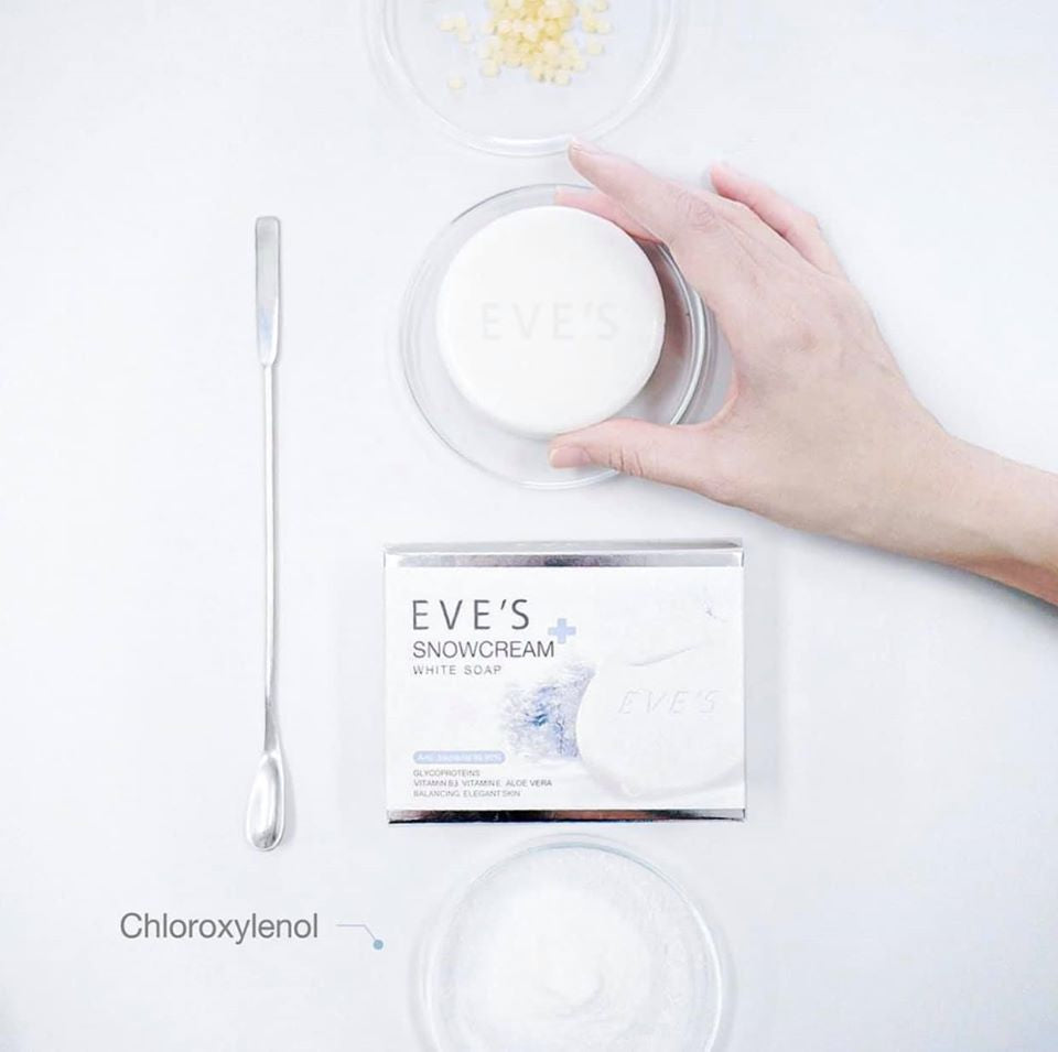 EVE'S SNOWCREAM WHITE SOAP สบู่ครีมขาว อีฟส์ สโนว์ครีม ไวท์ โซฟ (สบู่รักษาสิวที่หลัง)