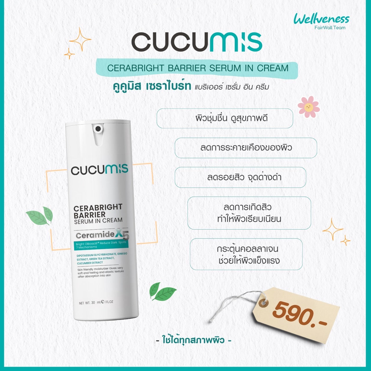 CERABRIGHT- เซราไบรท์ CUCUMIS CERABRIGHT BARRIER SESUM IN CREAM คูคูมิส เซราไบร์ท แบริเอร์ เซรั่ม อิน ครีม