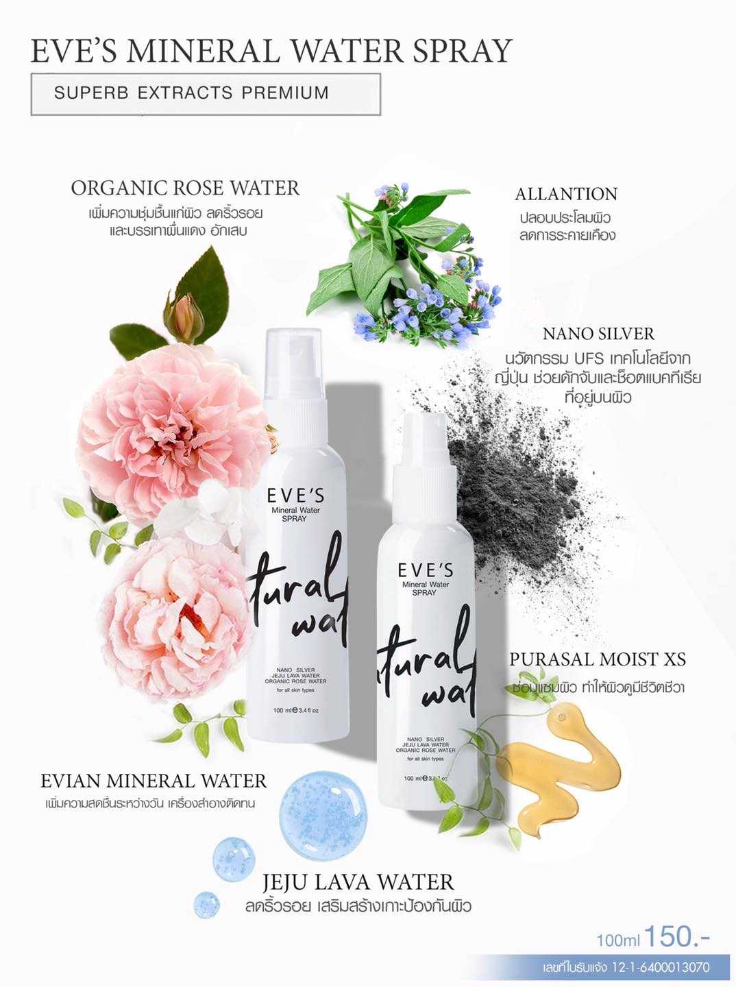 MINERAL WATER SPRAY สเปรย์น้ำแร่ อีฟส์ เติมเต็มความชุ่มชื้นให้กับผิว ปกป้องผิวจากมลภาวะ