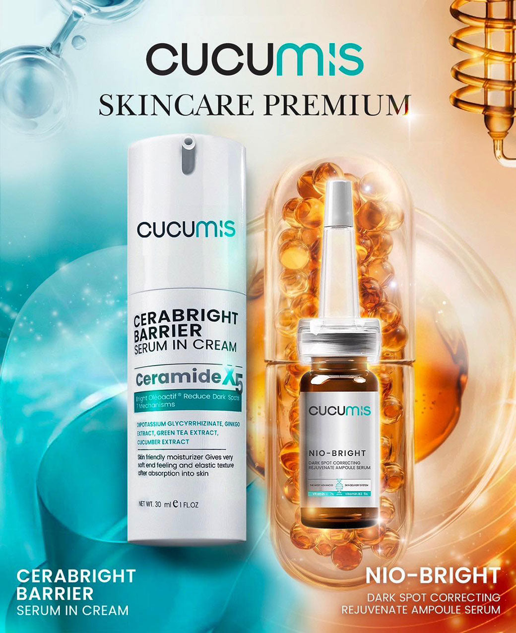 CUCUMIS คู่หูหน้าใส NIO-BRIGHT AMPOULE SERUM และ CERABRIGHT SESUM IN CREAM